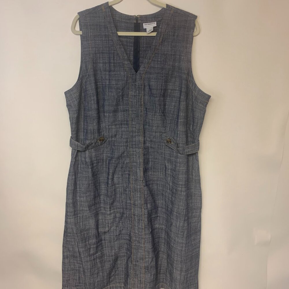 Liz Claiborne Womens Dress SZ XXL Sheath Midi Blue Office Professional Preppy